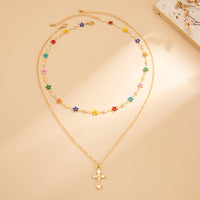 Thumbnail for Chic 2pcs Cross Pendant Colorful Star Chain Necklace Set - ArtGalleryZen