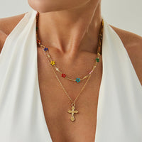 Thumbnail for Chic 2pcs Cross Pendant Colorful Star Chain Necklace Set - ArtGalleryZen