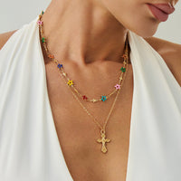 Thumbnail for Chic 2pcs Cross Pendant Colorful Star Chain Necklace Set - ArtGalleryZen