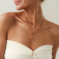 Thumbnail for Chic 2pcs Enamel Cherry Rhinestone Chain Y Necklace Set - ArtGalleryZen