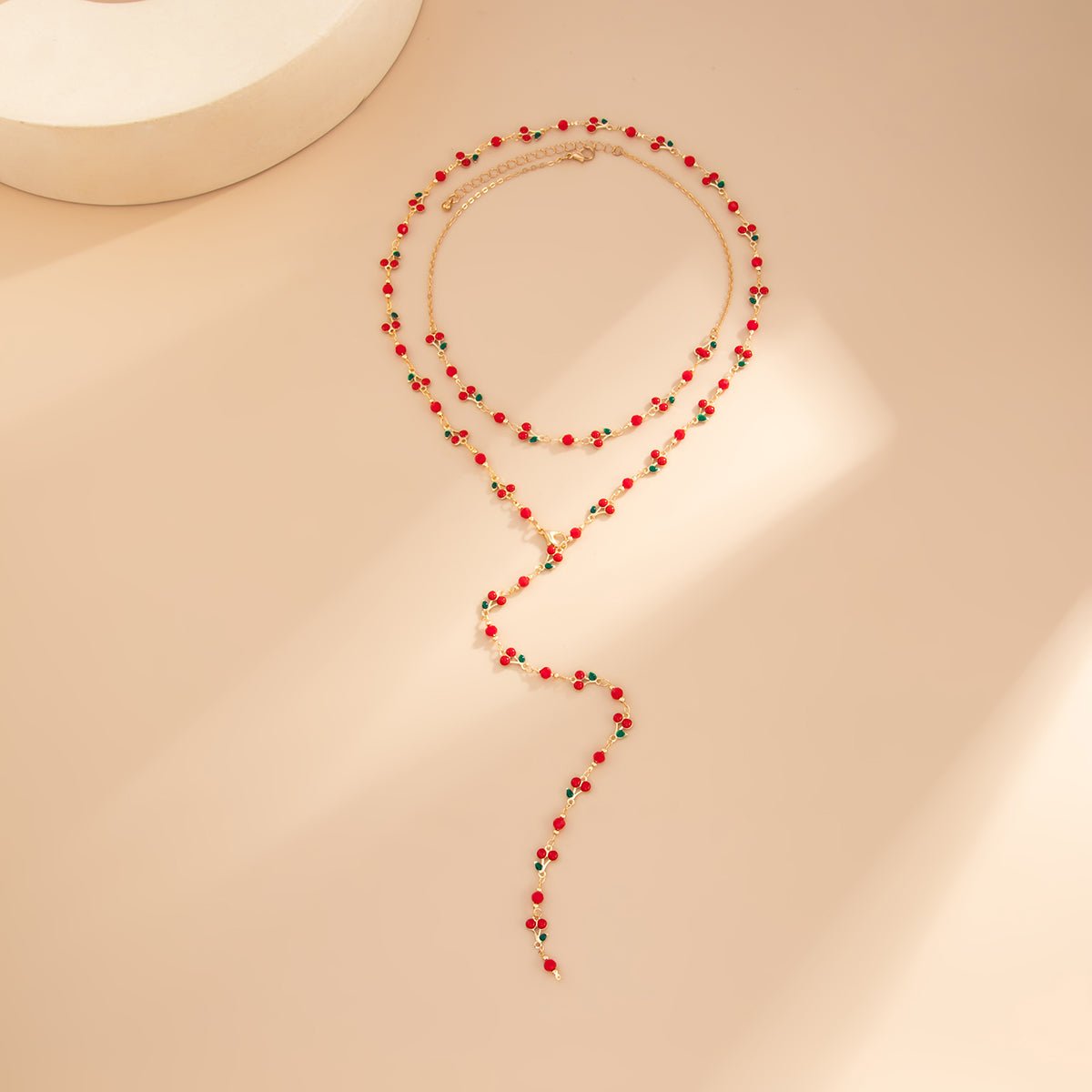 Chic 2pcs Enamel Cherry Rhinestone Chain Y Necklace Set - ArtGalleryZen