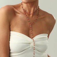 Thumbnail for Chic 2pcs Enamel Cherry Rhinestone Chain Y Necklace Set - ArtGalleryZen