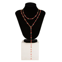 Thumbnail for Chic 2pcs Enamel Cherry Rhinestone Chain Y Necklace Set - ArtGalleryZen