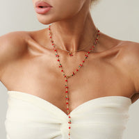 Thumbnail for Chic 2pcs Enamel Cherry Rhinestone Chain Y Necklace Set - ArtGalleryZen