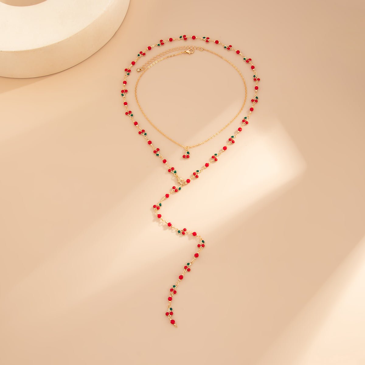 Chic 2pcs Enamel Cherry Rhinestone Chain Y Necklace Set - ArtGalleryZen