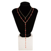 Thumbnail for Chic 2pcs Enamel Cherry Rhinestone Chain Y Necklace Set - ArtGalleryZen