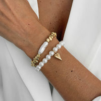 Thumbnail for Chic 2pcs Heart Charm Pearl Irregular Beaded Chain Bracelet Set - ArtGalleryZen