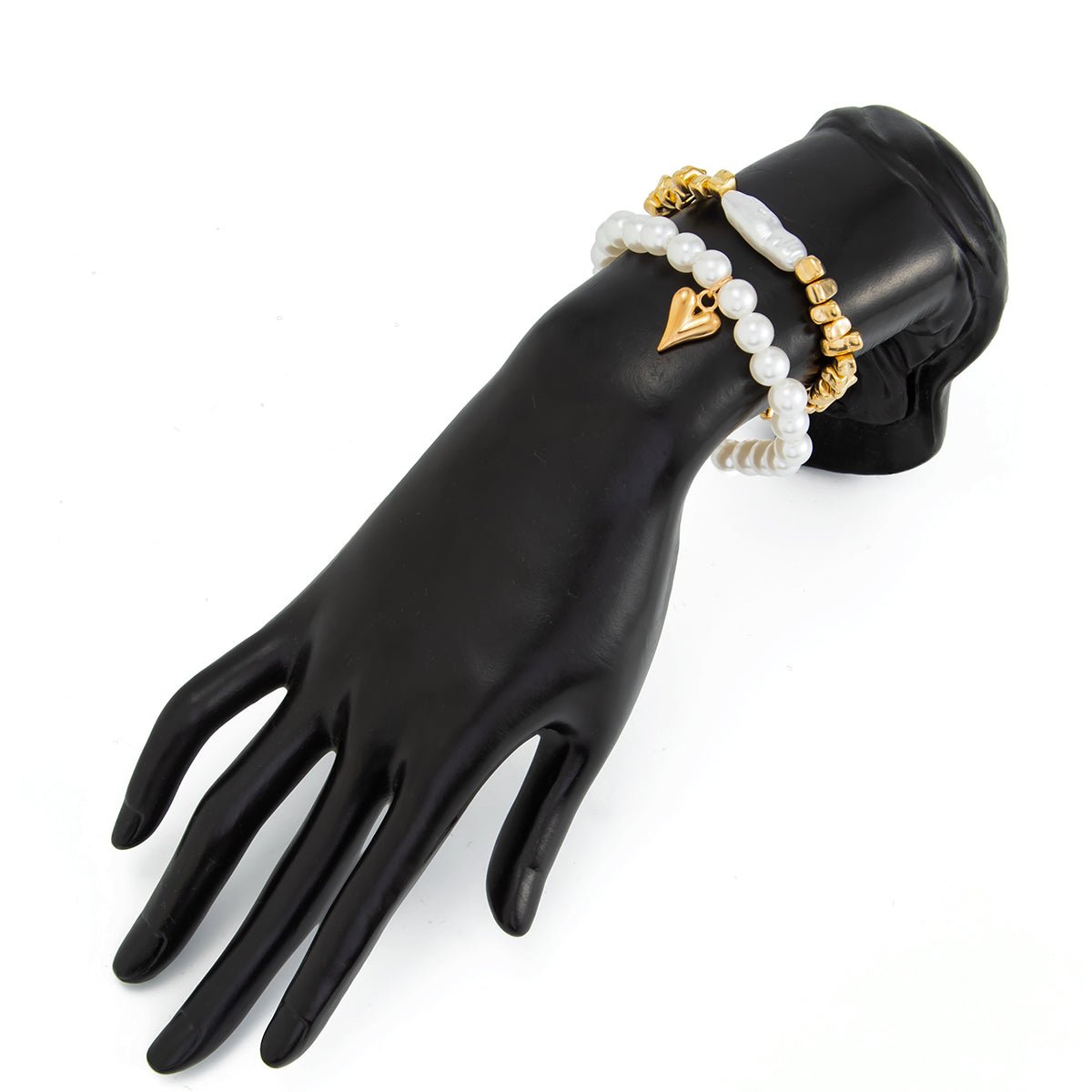 Chic 2pcs Heart Charm Pearl Irregular Beaded Chain Bracelet Set - ArtGalleryZen