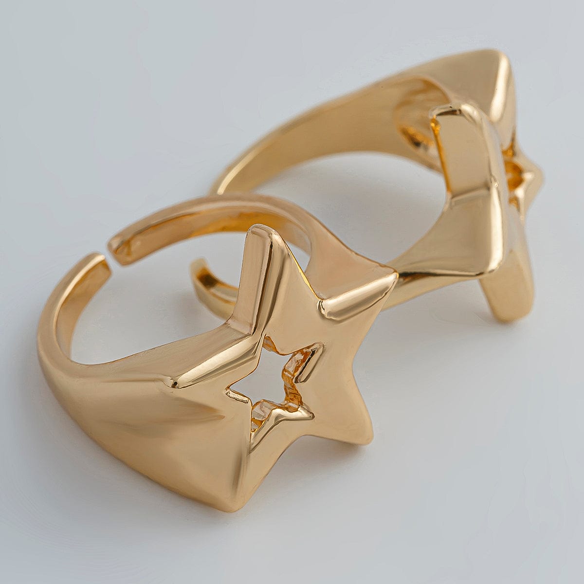 Chic 2Pcs Hollow Star Open Ring Set - ArtGalleryZen