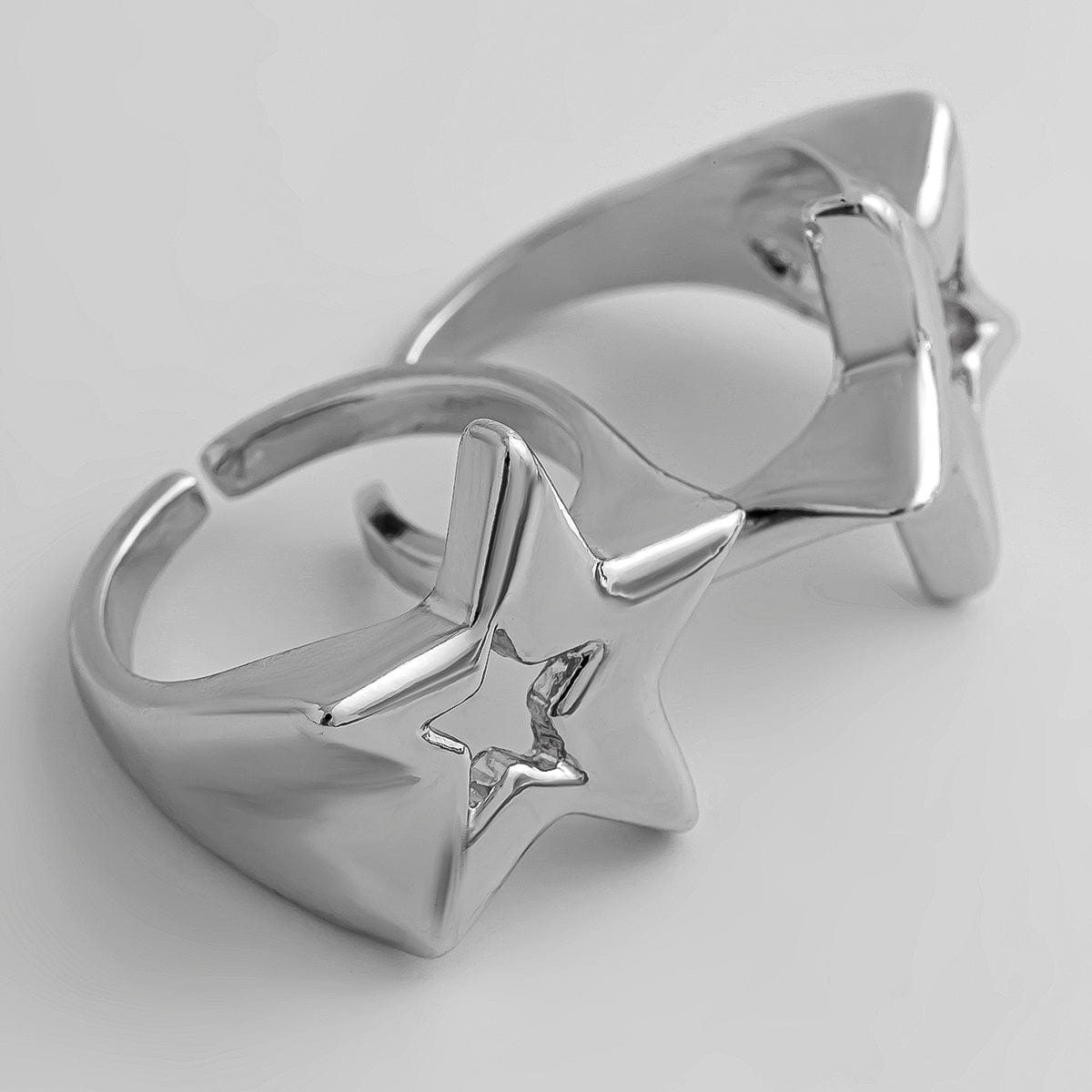 Chic 2Pcs Hollow Star Open Ring Set - ArtGalleryZen