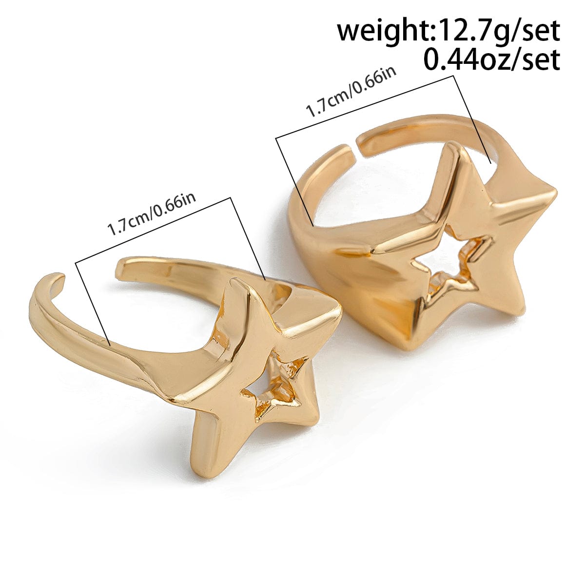 Chic 2Pcs Hollow Star Open Ring Set - ArtGalleryZen