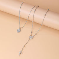 Thumbnail for Chic 2pcs Pattern Round Disk Cross Pendant Saturn Chain Y Necklace Set - ArtGalleryZen