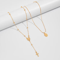 Thumbnail for Chic 2pcs Pattern Round Disk Cross Pendant Saturn Chain Y Necklace Set - ArtGalleryZen