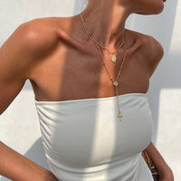 Thumbnail for Chic 2pcs Pattern Round Disk Cross Pendant Saturn Chain Y Necklace Set - ArtGalleryZen