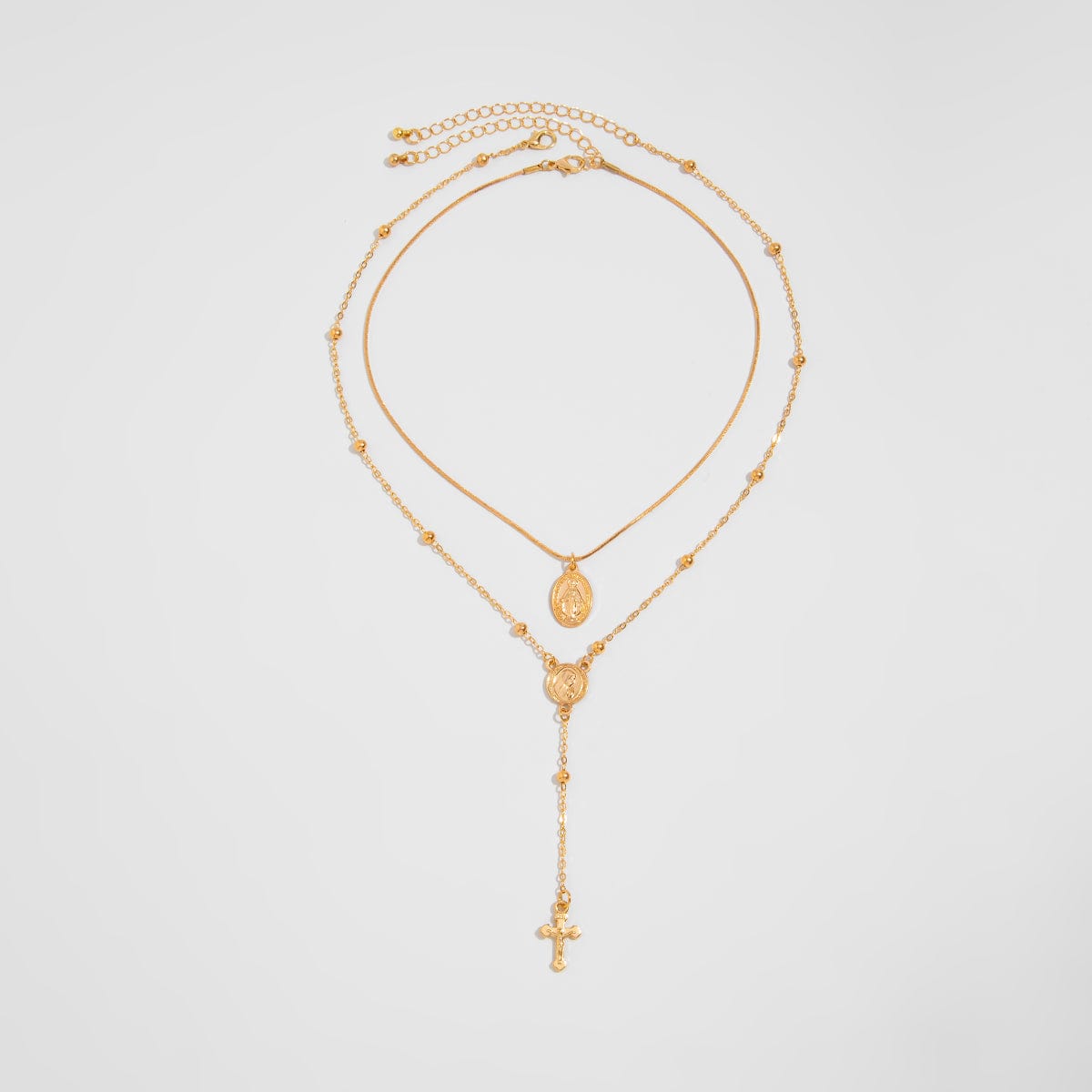 Chic 2pcs Pattern Round Disk Cross Pendant Saturn Chain Y Necklace Set - ArtGalleryZen