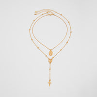 Thumbnail for Chic 2pcs Pattern Round Disk Cross Pendant Saturn Chain Y Necklace Set - ArtGalleryZen