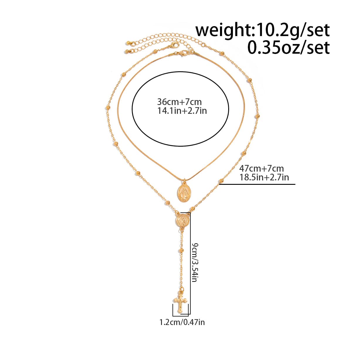 Chic 2pcs Pattern Round Disk Cross Pendant Saturn Chain Y Necklace Set - ArtGalleryZen