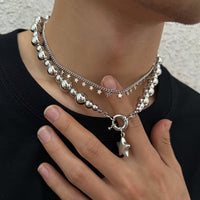 Thumbnail for Chic 2pcs Silver Tone Star Tassel Ball Chain Necklace Set - ArtGalleryZen