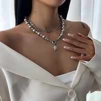 Thumbnail for Chic 2pcs Silver Tone Star Tassel Ball Chain Necklace Set - ArtGalleryZen