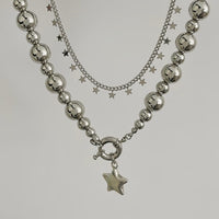 Thumbnail for Chic 2pcs Silver Tone Star Tassel Ball Chain Necklace Set - ArtGalleryZen
