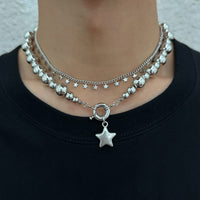 Thumbnail for Chic 2pcs Silver Tone Star Tassel Ball Chain Necklace Set - ArtGalleryZen