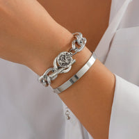 Thumbnail for Chic 2pcs Silver Tone Toggle Clasp Relief Round Disk Charm Bracelet Set - ArtGalleryZen