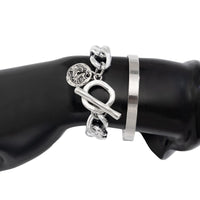 Thumbnail for Chic 2pcs Silver Tone Toggle Clasp Relief Round Disk Charm Bracelet Set - ArtGalleryZen