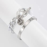 Thumbnail for Chic 2pcs Silver Tone Toggle Clasp Relief Round Disk Charm Bracelet Set - ArtGalleryZen