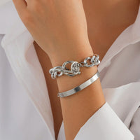 Thumbnail for Chic 2pcs Silver Tone Toggle Clasp Relief Round Disk Charm Bracelet Set