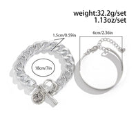 Thumbnail for Chic 2pcs Silver Tone Toggle Clasp Relief Round Disk Charm Bracelet Set