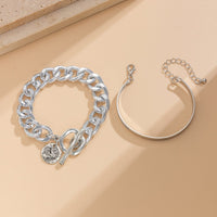 Thumbnail for Chic 2pcs Silver Tone Toggle Clasp Relief Round Disk Charm Bracelet Set