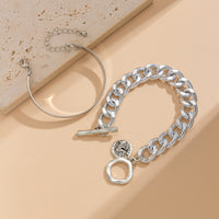 Thumbnail for Chic 2pcs Silver Tone Toggle Clasp Relief Round Disk Charm Bracelet Set