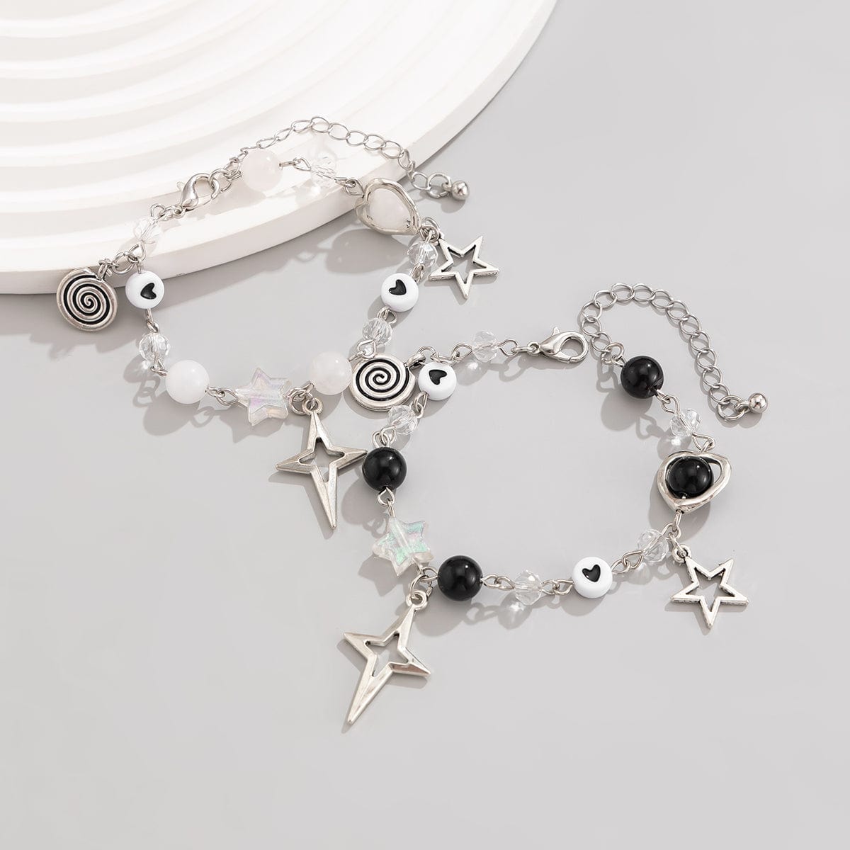 Chic 2pcs Star Lollipop Charm Agate Crystal Chain Matching Bracelet Set - ArtGalleryZen