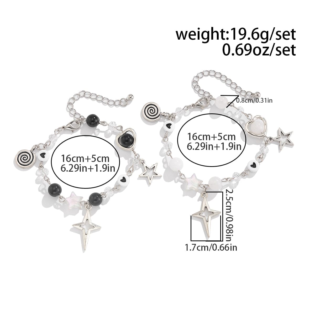 Chic 2pcs Star Lollipop Charm Agate Crystal Chain Matching Bracelet Set - ArtGalleryZen