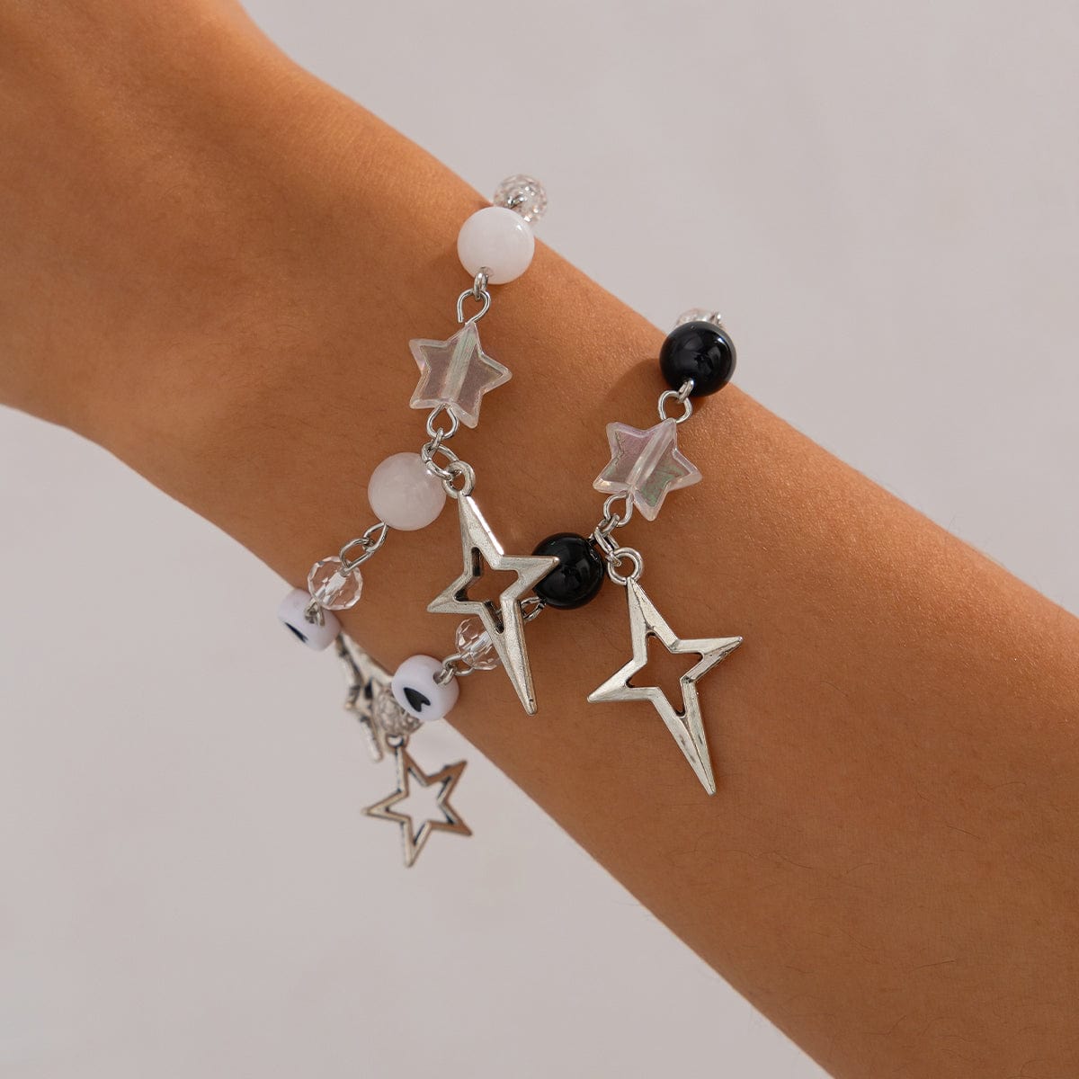 Chic 2pcs Star Lollipop Charm Agate Crystal Chain Matching Bracelet Set