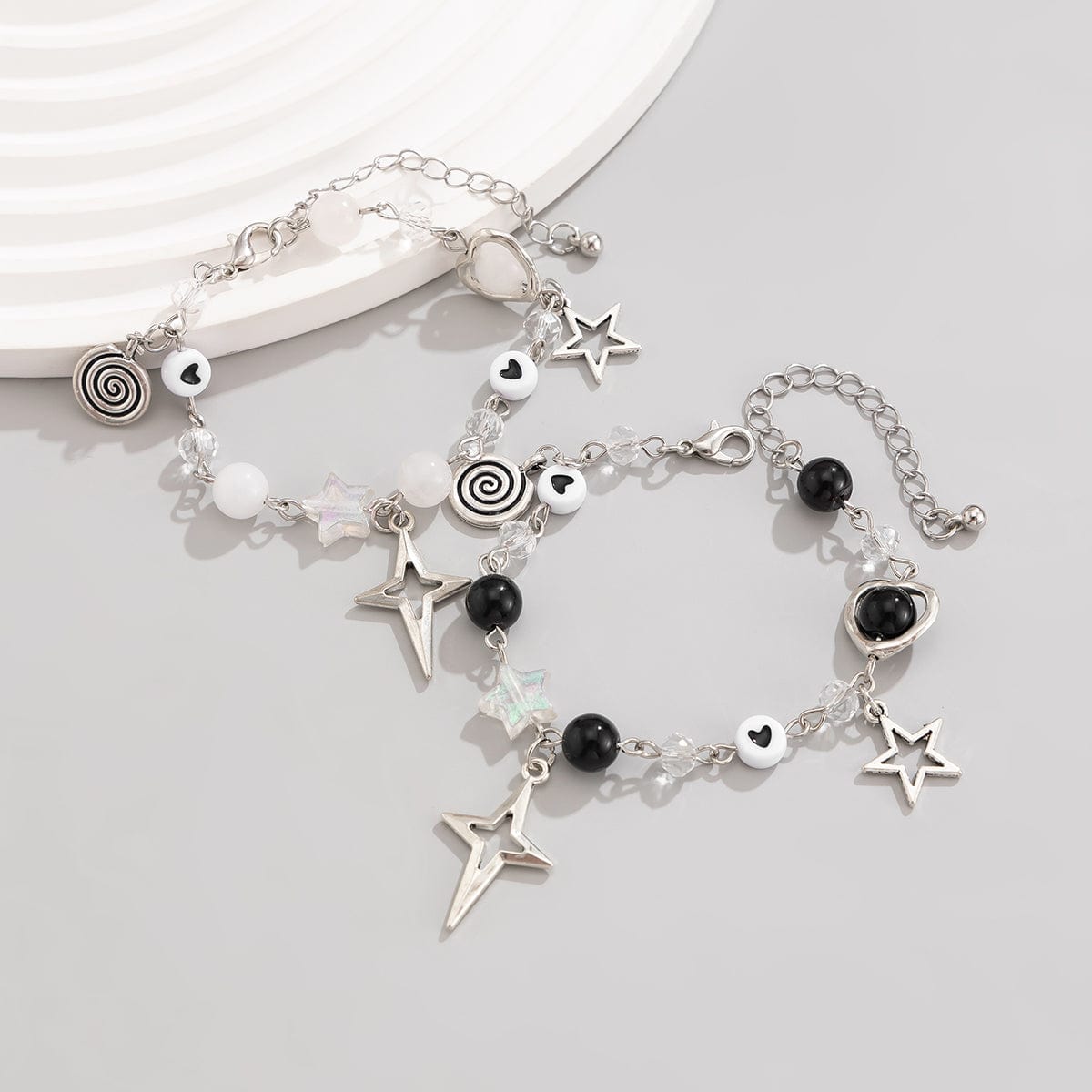 Chic 2pcs Star Lollipop Charm Agate Crystal Chain Matching Bracelet Set