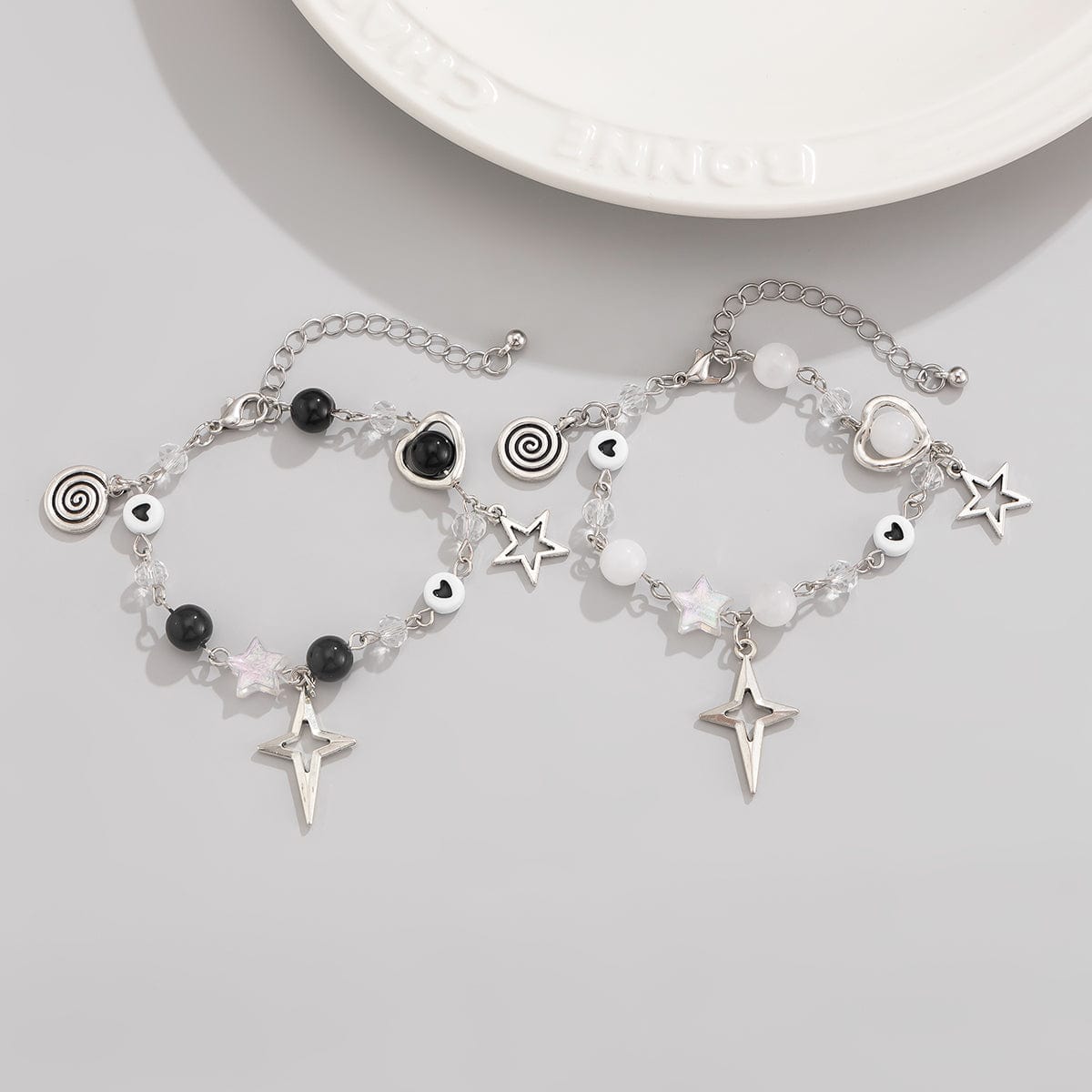 Chic 2pcs Star Lollipop Charm Agate Crystal Chain Matching Bracelet Set