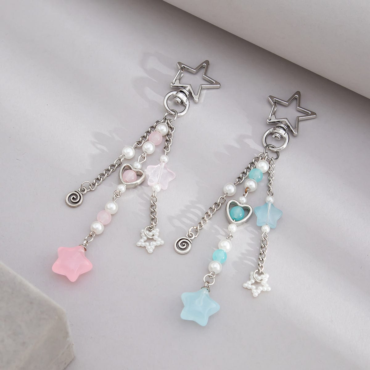 Chic 2pcs Start Heart Pearl Charm Keychain Set - ArtGalleryZen