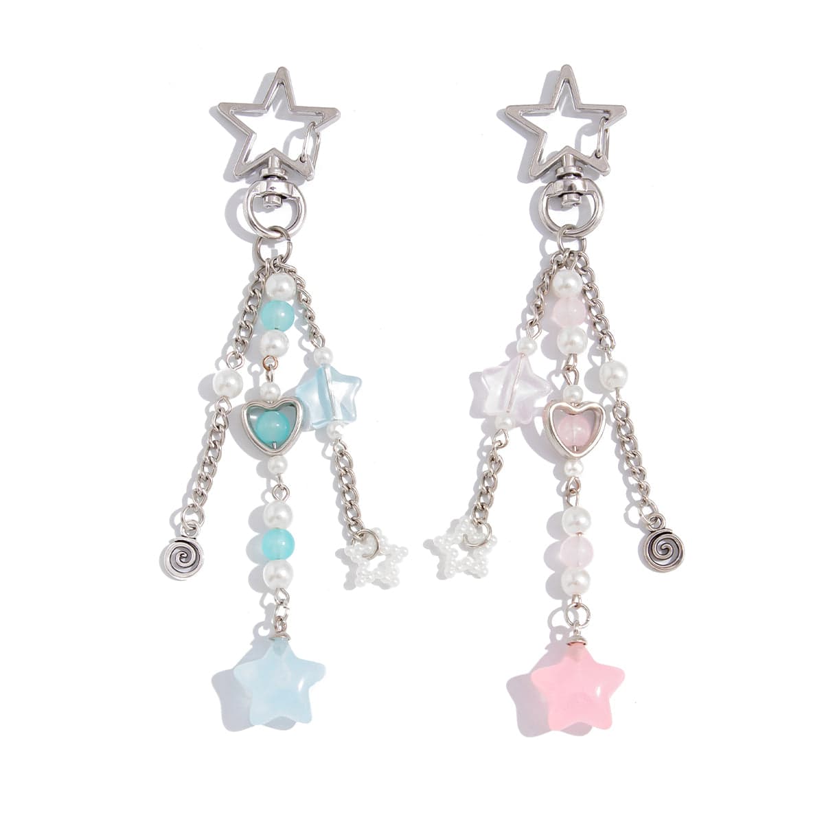 Chic 2pcs Start Heart Pearl Charm Keychain Set - ArtGalleryZen
