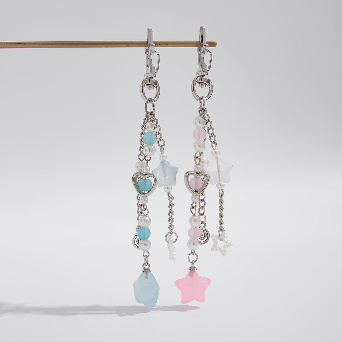 Chic 2pcs Start Heart Pearl Charm Keychain Set - ArtGalleryZen