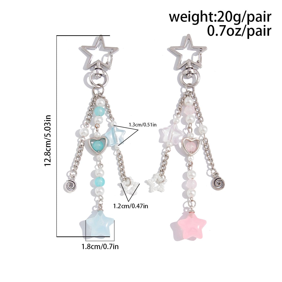 Chic 2pcs Start Heart Pearl Charm Keychain Set - ArtGalleryZen