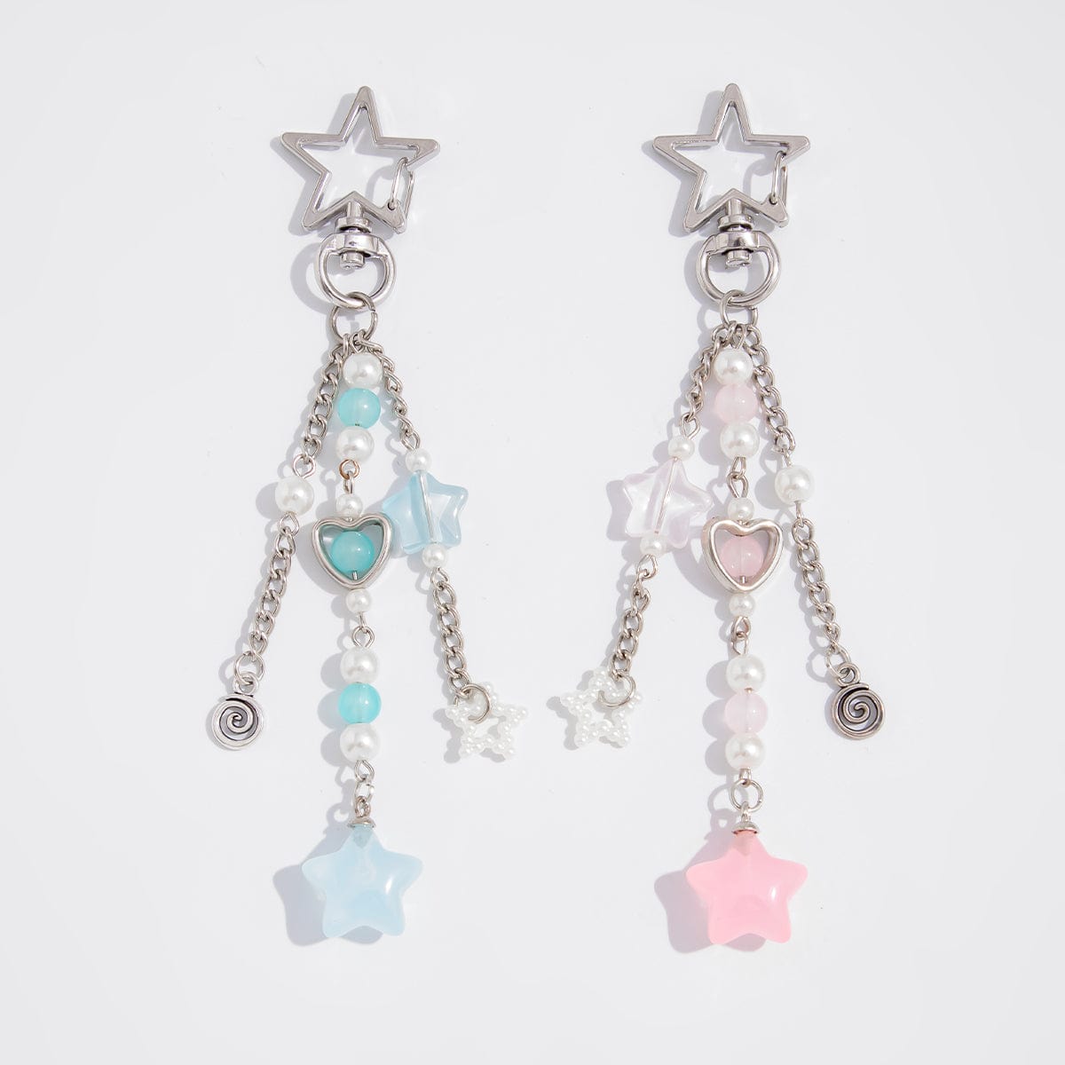 Chic 2pcs Start Heart Pearl Charm Keychain Set - ArtGalleryZen