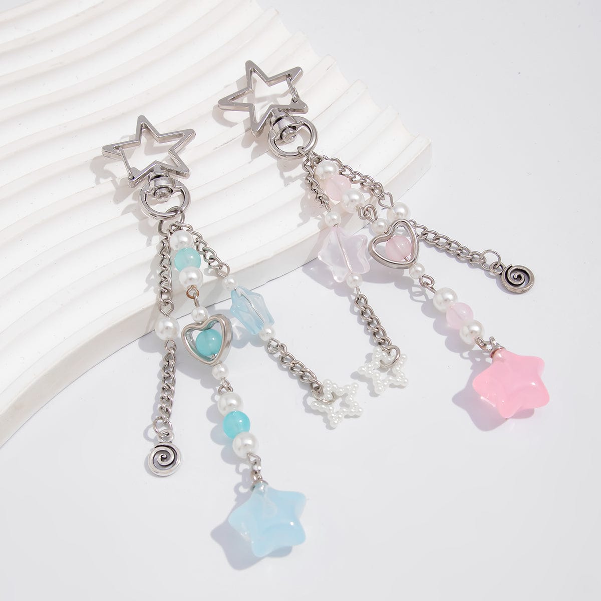 Chic 2pcs Start Heart Pearl Charm Keychain Set - ArtGalleryZen