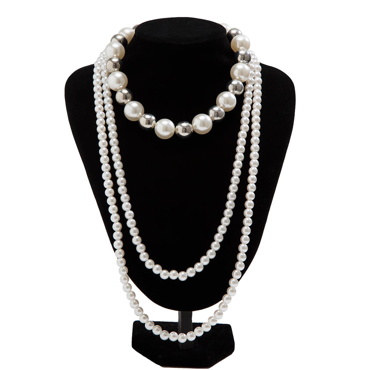 Chic 2Pcs Two Tone Pearl Long Chain Necklace Set - ArtGalleryZen