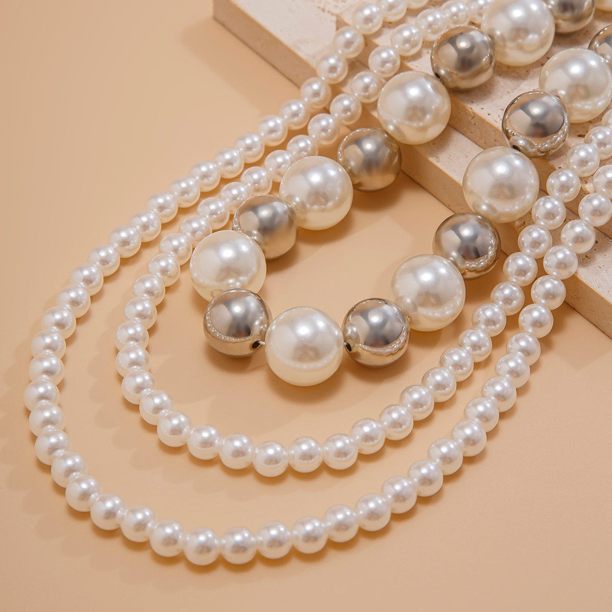 Chic 2Pcs Two Tone Pearl Long Chain Necklace Set - ArtGalleryZen