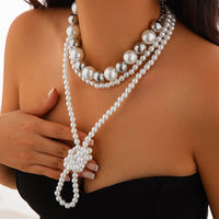 Thumbnail for Chic 2Pcs Two Tone Pearl Long Chain Necklace Set