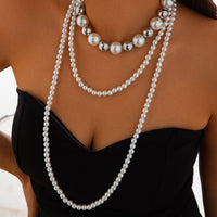 Thumbnail for Chic 2Pcs Two Tone Pearl Long Chain Necklace Set