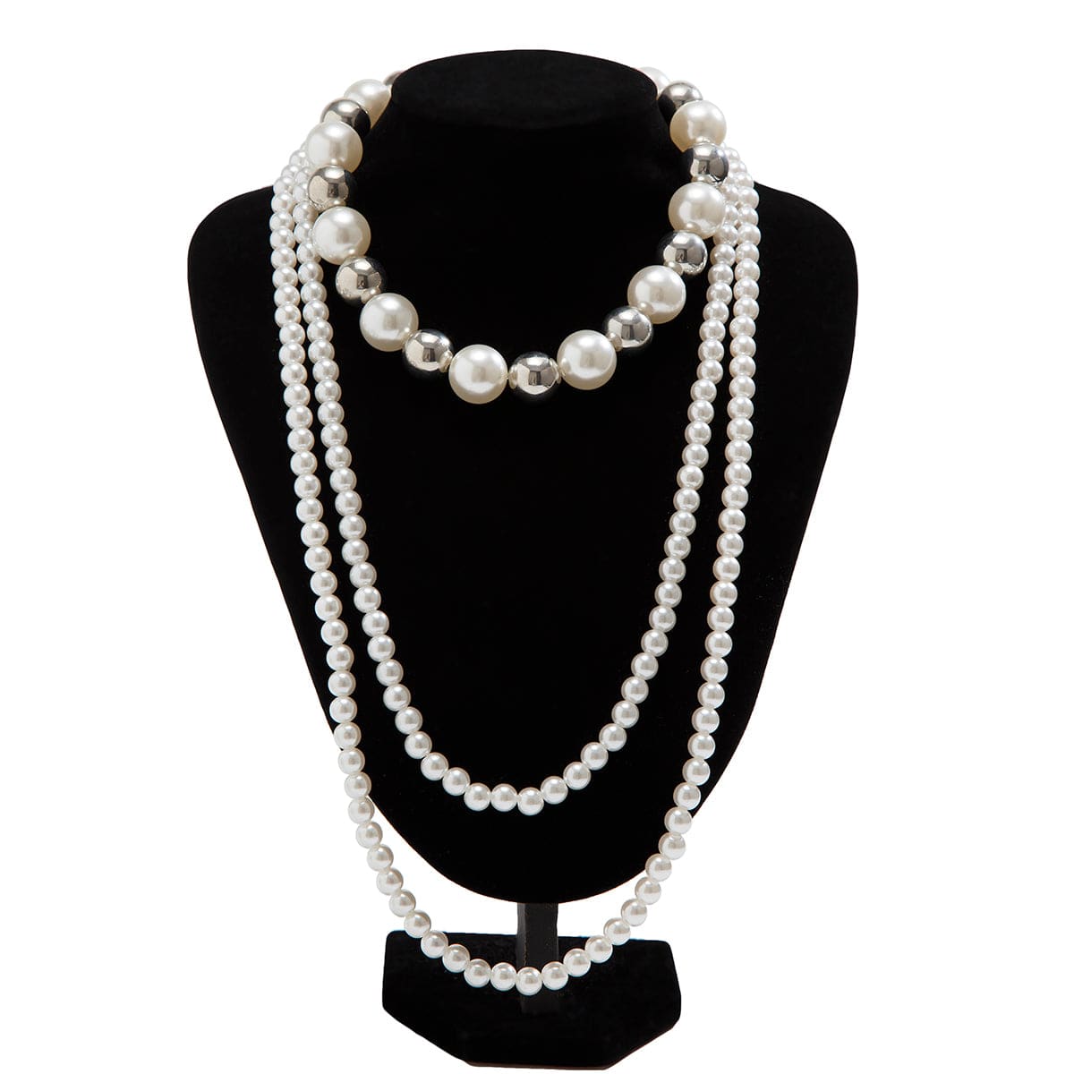 Chic 2Pcs Two Tone Pearl Long Chain Necklace Set