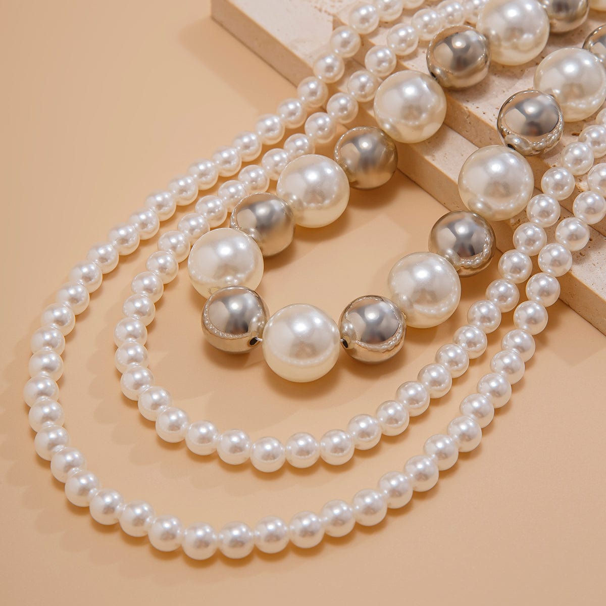 Chic 2Pcs Two Tone Pearl Long Chain Necklace Set