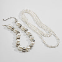 Thumbnail for Chic 2Pcs Two Tone Pearl Long Chain Necklace Set